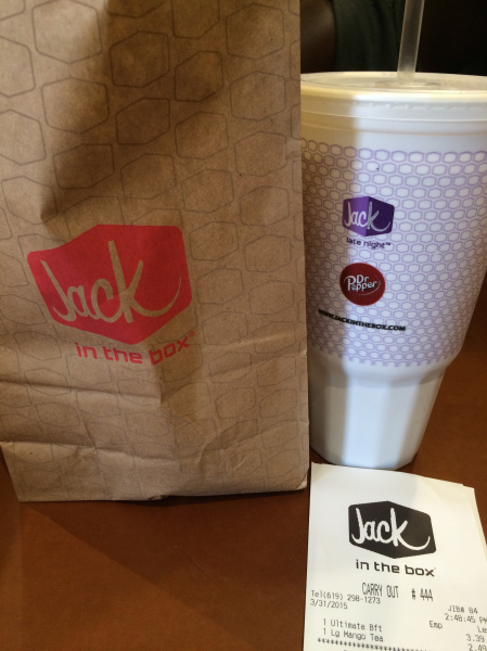 A Jack-in-the-Box bag and drink